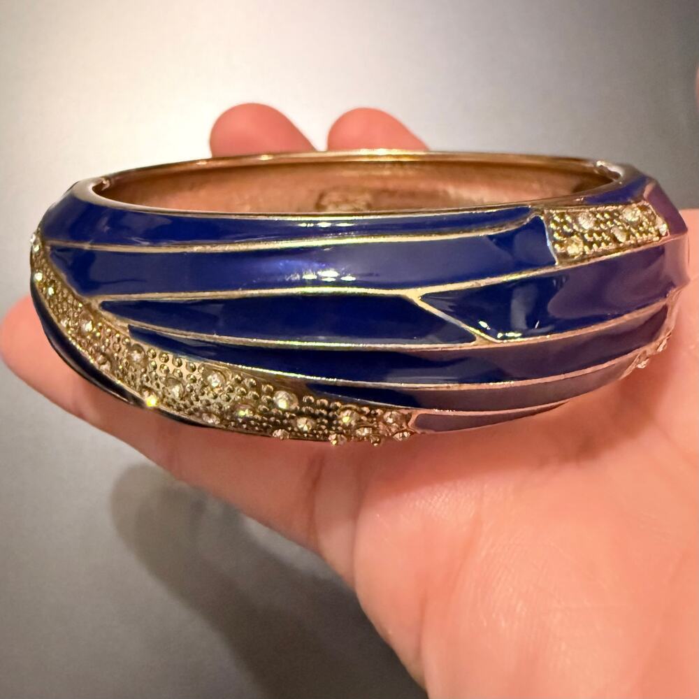 Sequin NYC Blue Enamel Crystal Gold Tone Hinge Bracelet